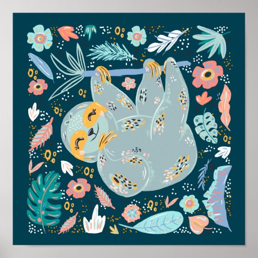 Cute Sloth Nursery Poster (Voorkant)