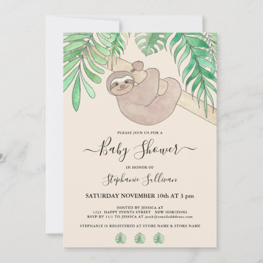 Cute Sloth Oerwoud Baby shower Kaart (Voorkant)