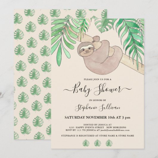 Cute Sloth Oerwoud Baby shower Kaart (Voorkant / Achterkant)
