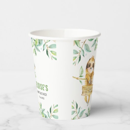 Cute Sloth Oerwoud Greenery Boy Baby shower Papieren Bekers (Links)