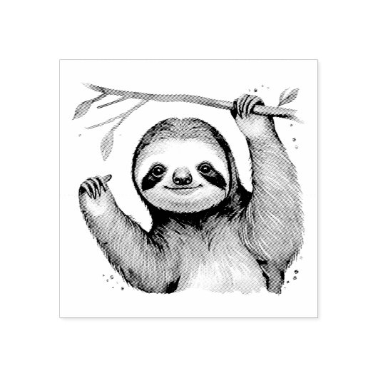 Cute Sloth op een Tak Rubberstempel (Afrduk)