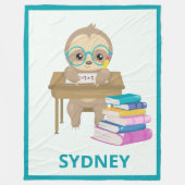 Cute Sloth op School Personalized Fleece Deken (Voorkant)