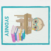Cute Sloth op School Personalized Fleece Deken (Voorkant (Horizontaal))