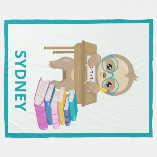 Cute Sloth op School Personalized Fleece Deken (Voorkant (Horizontaal))