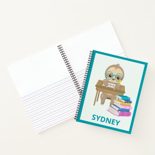 Cute Sloth op School Personalized Notitieboek (Binnen)