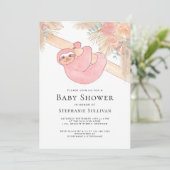 Cute Sloth Pampas Grass Girl's Baby shower Kaart (Staand voorkant)