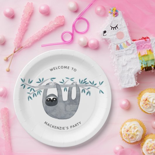 Cute Sloth Party Papieren Bordje (Feest)