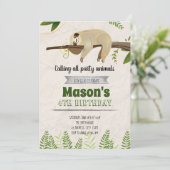 Cute sloth party-uitnodiging kaart (Staand voorkant)