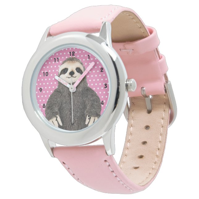 Cute Sloth Pattern Animal Kind Pink Watch Horloge (Gekanteld)