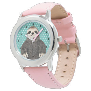 Cute Sloth Pattern Animal Kind Roze Horloge