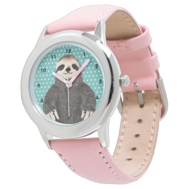 Cute Sloth Pattern Animal Kind Roze Horloge (Gekanteld)