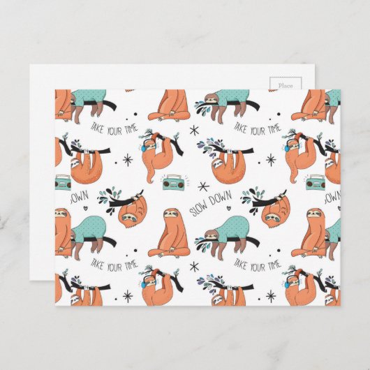 Cute Sloth Pattern Briefkaart (Voorkant / Achterkant)