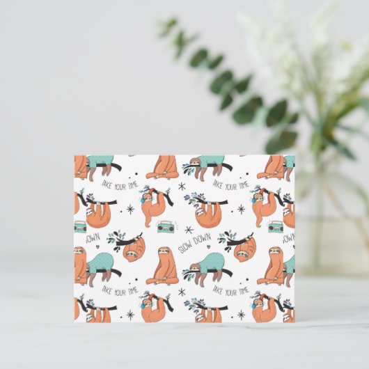 Cute Sloth Pattern Briefkaart (Staand voorkant)