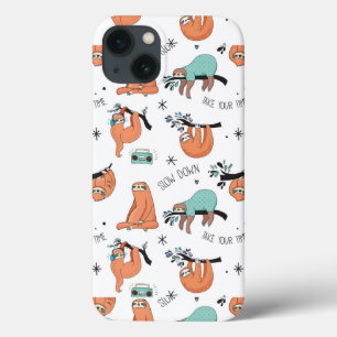 Cute Sloth Pattern iPhone 13 Hoesje