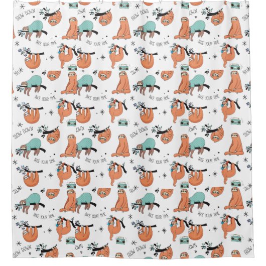 Cute Sloth Pattern Douchegordijn (Voorkant)