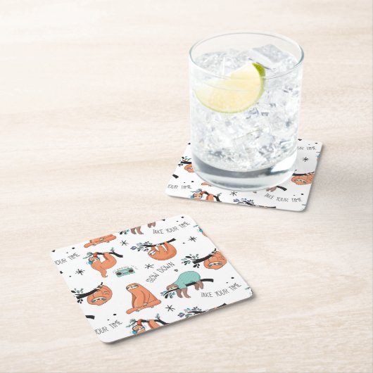 Cute Sloth Pattern Kartonnen Onderzetters (Insitu)