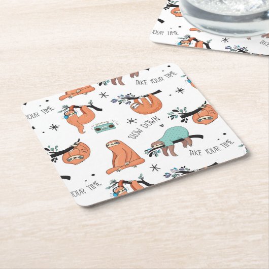 Cute Sloth Pattern Kartonnen Onderzetters (Schuin)