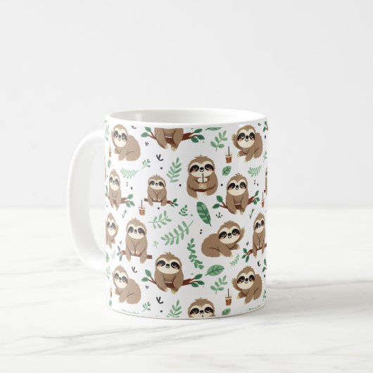 Cute Sloth Pattern Koffiemok (Voorkant links)