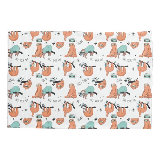 Cute Sloth Pattern Kussensloop (Achterkant-Links)