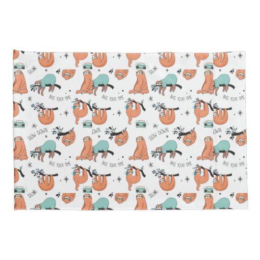 Cute Sloth Pattern Kussensloop (Achterkant-Rechts)