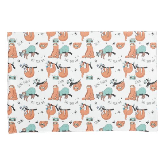 Cute Sloth Pattern Kussensloop (Voorkant-Rechts)