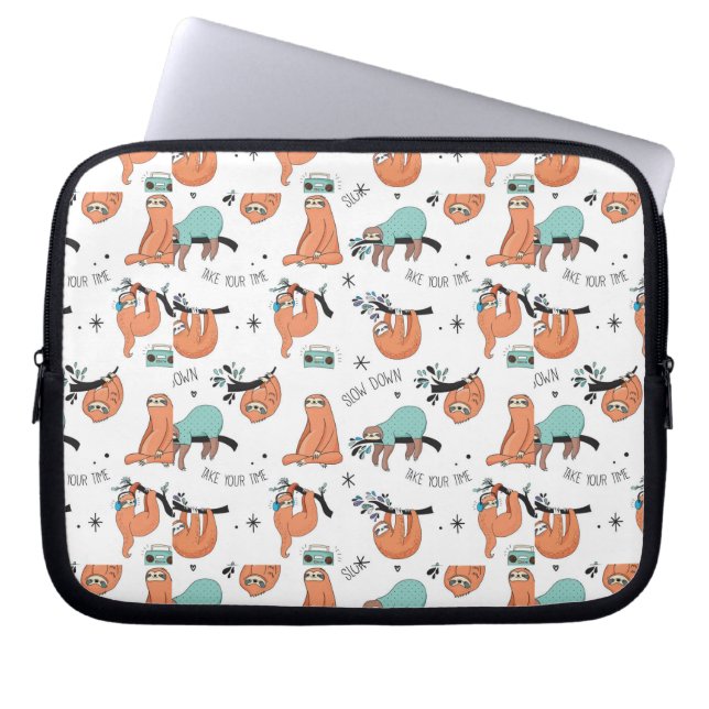 Cute Sloth Pattern Laptop Sleeve (Voorkant)