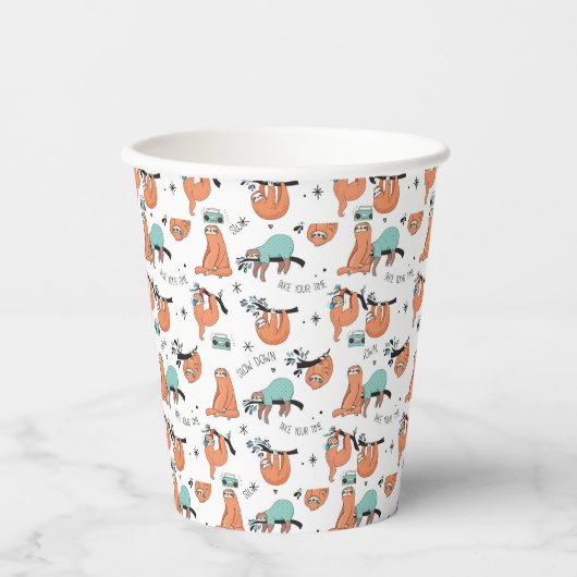 Cute Sloth Pattern Papieren Bekers (Voorkant)