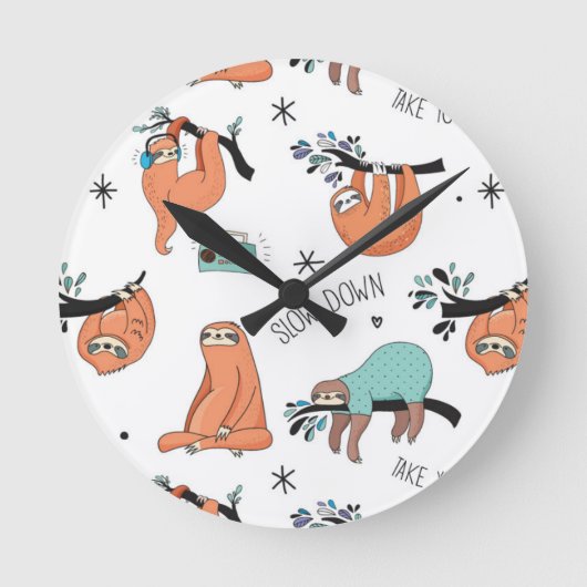 Cute Sloth Pattern Ronde Klok (Voorkant)