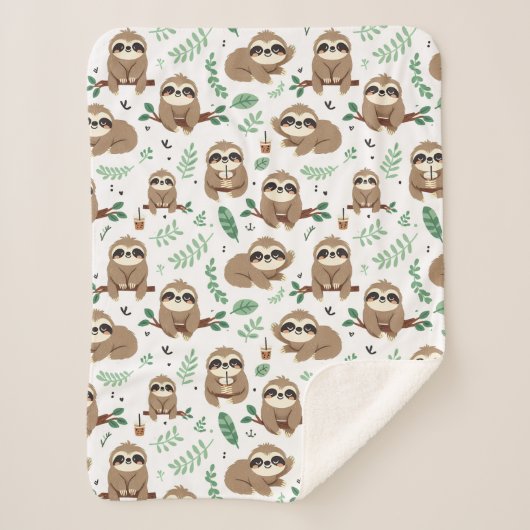 Cute Sloth Pattern Sherpa Deken (Voorkant)