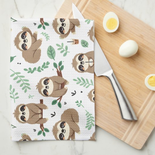 Cute Sloth Pattern Theedoek (Quarter Fold)