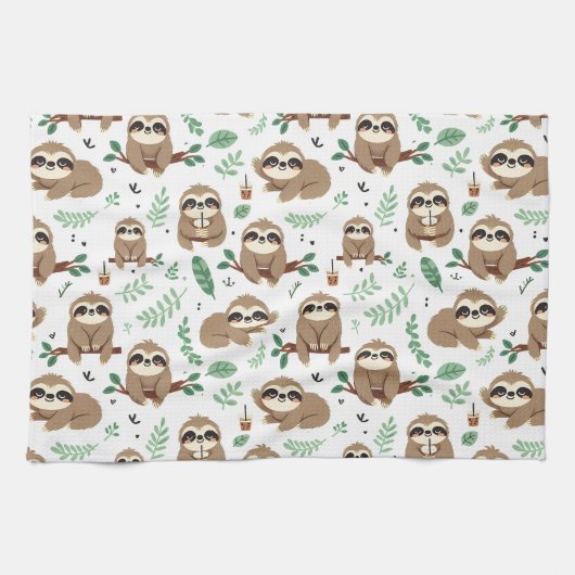 Cute Sloth Pattern Theedoek (Horizontaal)