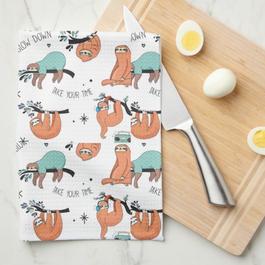 Cute Sloth Pattern Theedoek (Quarter Fold)