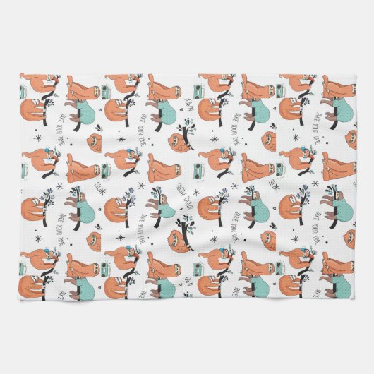 Cute Sloth Pattern Theedoek (Horizontaal)