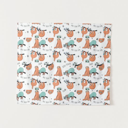 Cute Sloth Pattern Wandkleed (Voorkant (horizontaal))