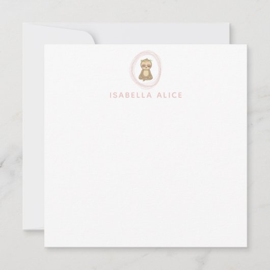 Cute Sloth Pink Zen Yoga Lotus Art Persoonlijk Bedankkaart (Voorkant)