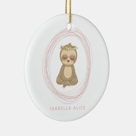 Cute Sloth Pink Zen Yoga Lotus Art Persoonlijk Keramisch Ornament (Rechts)