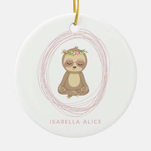 Cute Sloth Pink Zen Yoga Lotus Art Persoonlijk Keramisch Ornament (Voorkant)