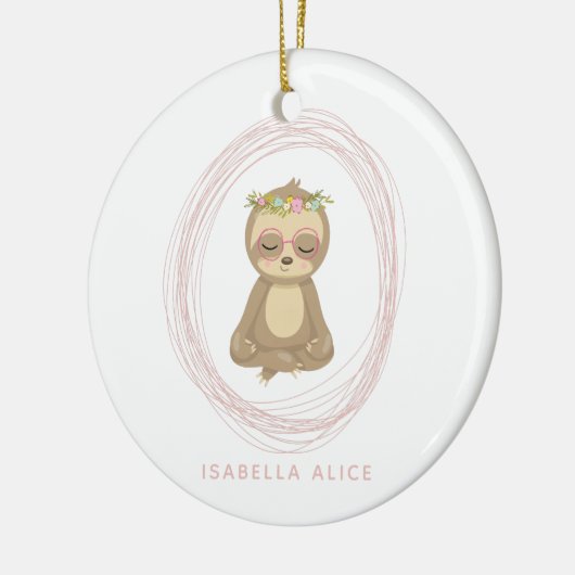 Cute Sloth Pink Zen Yoga Lotus Art Persoonlijk Keramisch Ornament (Links)