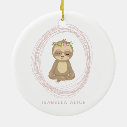 Cute Sloth Pink Zen Yoga Lotus Art Persoonlijk Keramisch Ornament (Achterkant)