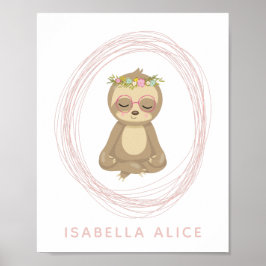 Cute Sloth Pink Zen Yoga Lotus Art Persoonlijk Poster