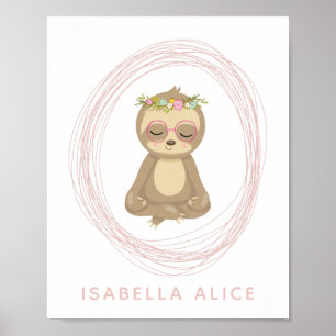 Cute Sloth Pink Zen Yoga Lotus Art Persoonlijk Poster