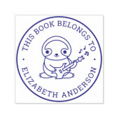 Cute Sloth Play Guitar Custom Name School Book Zelfinktende Stempel (Design)