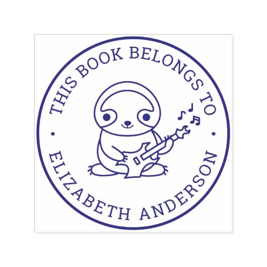 Cute Sloth Play Guitar Custom Name School Book Zelfinktende Stempel (Design)