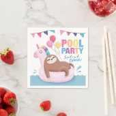 Cute Sloth Pool Party Birthday Napkins Servet (Insitu)