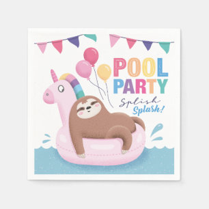Cute Sloth Pool Party Birthday Napkins Servet