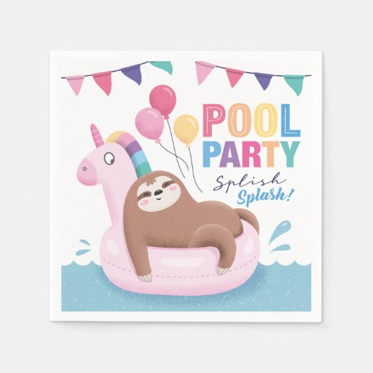 Cute Sloth Pool Party Birthday Napkins Servet (Voorkant)