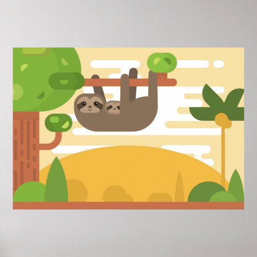Cute Sloth Poster - Mam en Baby Slote (Voorkant)