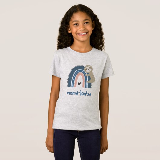 Cute Sloth Rainbow Name Kind T-shirt (Voorkant volledig)