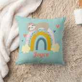 Cute Sloth Rainbow Pink Turquoise Personaliseer na Kussen (Deken)