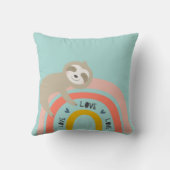 Cute Sloth Rainbow Pink Turquoise Personaliseer na Kussen (Achterkant)